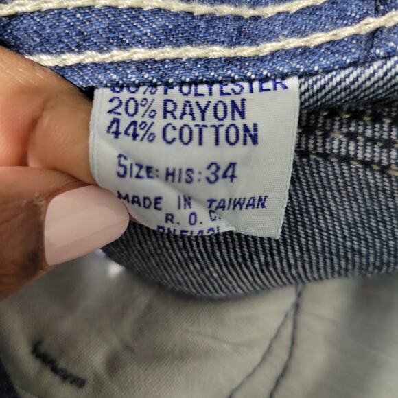 Vintage Graffiti Jeans Blue High Waist Straight Embroidery Pockets 80s Size 34 - Picture 11 of 16